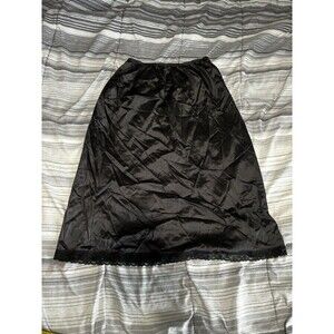 vtg WARNERS Perfect Measure black Half Slip Skirt LACE USA Nylon S